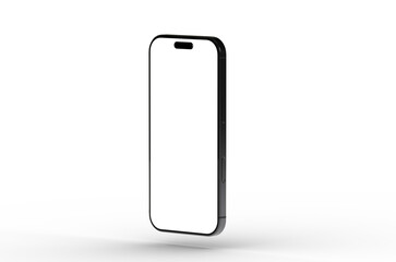 High-quality image of a black smartphone mockup with a blank screen, perfect for app presentations or website designs. Isolated on white backgr