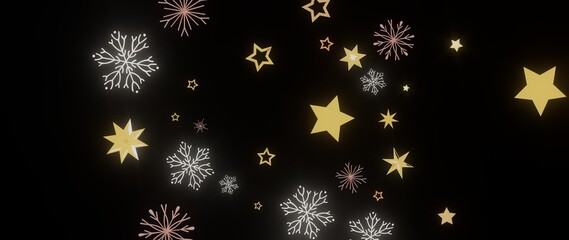 Festive winter background with gold stars and snowflakes. Perfect for holiday designs, cards, and more.