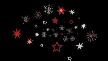 Festive holiday background with red and white stars and snowflakes on black. Perfect for Christmas cards, winter designs, and more.