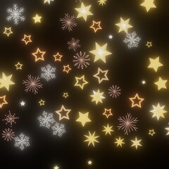 Sparkling gold stars and snowflakes on a dark background. Perfect for holidays, winter, and celebrations.