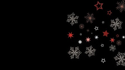 Festive winter background with red and white stars and snowflakes on a black background. Perfect for Christmas or New Year's designs.