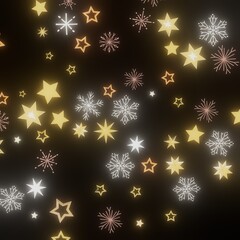 Festive winter background with golden stars and snowflakes. Perfect for Christmas, New Year, and holiday designs.