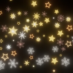 Beautiful festive background with golden stars and snowflakes. Perfect for Christmas, New Year, and winter holidays.