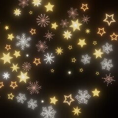 Festive winter background with glowing golden stars and snowflakes. Perfect for Christmas, New Year, and holiday designs.