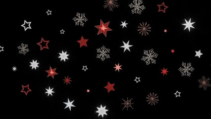 Festive winter background with red and white stars and snowflakes. Perfect for Christmas, New Year, and winter holidays.
