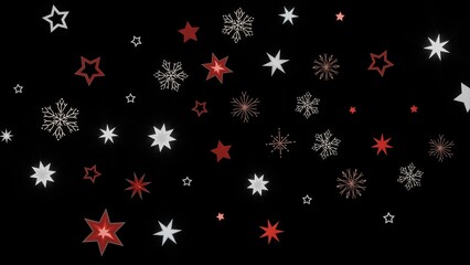 Festive winter background with red and white stars and snowflakes. Perfect for Christmas, New Year, and winter holidays.