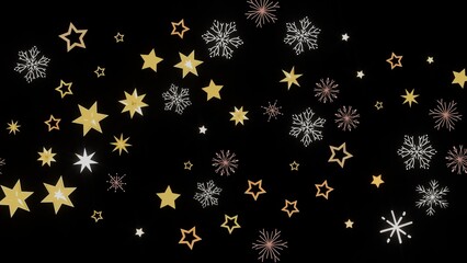 Festive winter background with gold stars and snowflakes. Perfect for Christmas, New Year, and holiday designs.