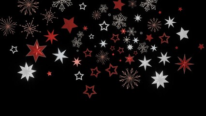 Festive background with red and white stars and snowflakes on a black background. Perfect for Christmas, New Year, or winter holidays.