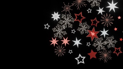 Festive background with red and white stars, snowflakes. Perfect for Christmas, winter, holiday designs.