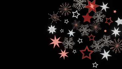 Festive background with red, white stars and snowflakes on a black background. Perfect for Christmas, winter, or holiday designs.