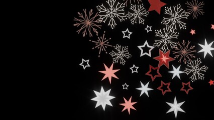 Beautiful festive background with red and white stars and snowflakes on black. Perfect for Christmas, winter, and holiday designs.