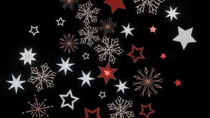Festive winter background with red and white stars and snowflakes. Perfect for holiday cards, websites, and more!