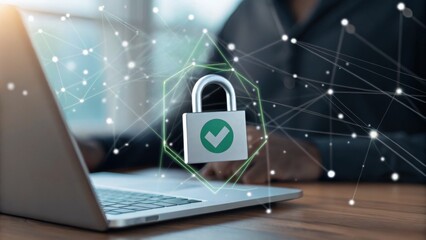 A digital image showing a laptop with a padlock symbol, representing cybersecurity and online safety.