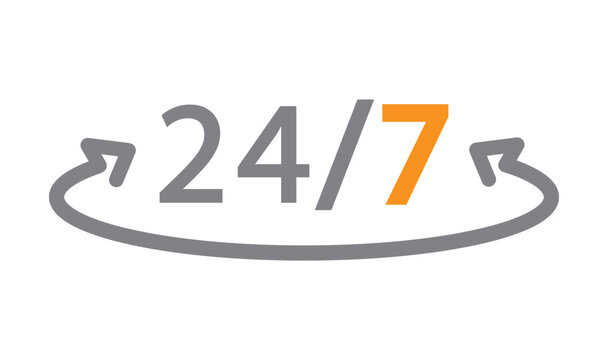 24, 7 logo. 24 hours, seven days concept, vector, icon.