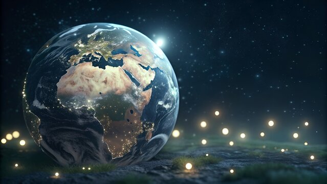 digital earth globe in dark space with glowing - Powered by Adobe