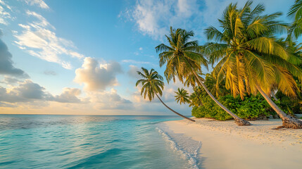 Serene Seascape Calm Blue Ocean and Leaning Palm Trees
