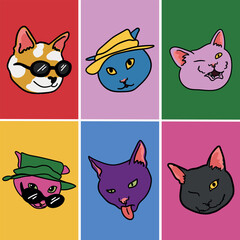 Funny Colorful Cat Faces Collection
