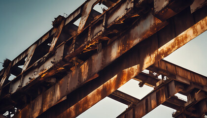 Rusty Industrial Steel Beams Against a Clear Sky