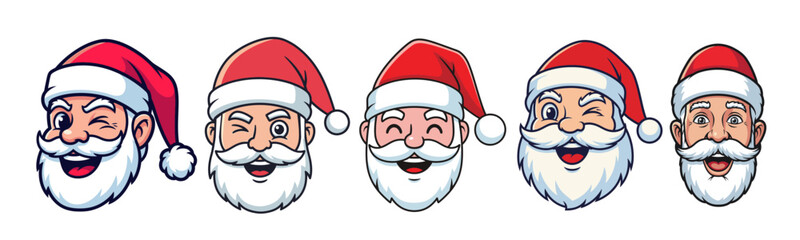 Set of santa faces with hat mustache and beard. Christmas Santa design element Holiday. vector ilustration