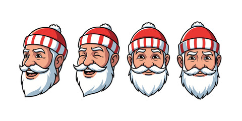 Set of santa faces with hat mustache and beard. Christmas Santa design element.vector eps10