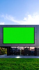 Modern building with large green screen