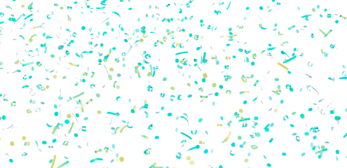 Festive confetti background with teal and yellow shapes. Perfect for party invitations, celebrations, and more.
