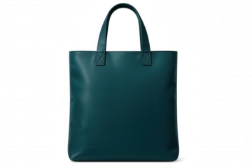 Sleek teal shopping bag positioned vertically on transparent surface, highlighting clean design and modern aesthetic with minimalist appeal