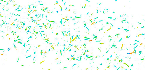Image of colorful confetti falling on a white background, perfect for celebrations and festive designs.