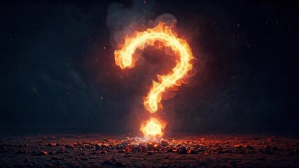 Fiery question mark symbol against a dark background. - Powered by Adobe