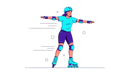 Obraz premium Woman Rollerblading Demonstrating Balance And Coordination With Protection On a White Background