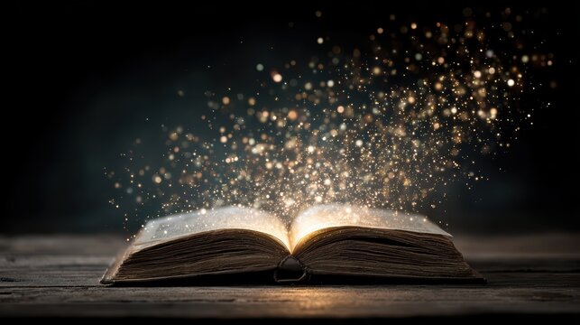 Enchanting Open Book with Glittering Bookmark, Perfect for Creative Projects and RelaxationFocused Campaigns.