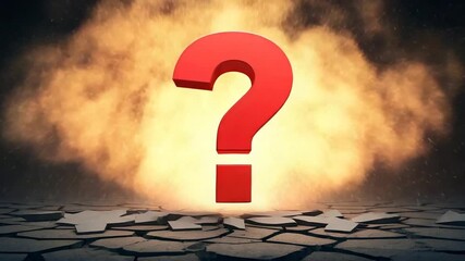 A large, red question mark stands illuminated in a smoky, dark environment, suggesting a mystery or unknown. - Powered by Adobe