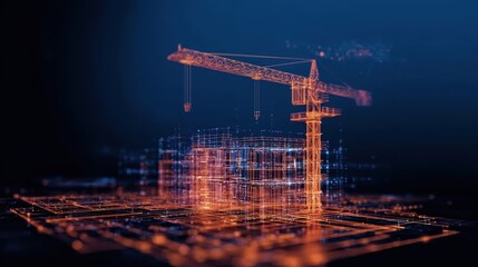 Architectural progress display with crane and structure, perfect for project updates, blogs, or educational resources