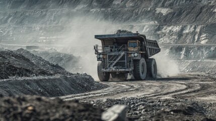A Dynamic Scene of an Truck Navigating a Quarry Road, Capturing Lithium, Nickel, and Cobalt Mining Operations for ForwardThinking Projects Boosts Innovation and Sustainability Consciousness.