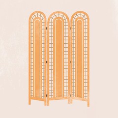 Retro rattan room divider, home decor illustration