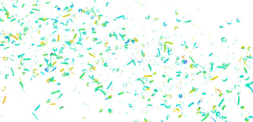 Bright teal, green, and gold confetti falling. Perfect for celebratory designs.