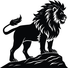 Majestic lion standing proudly on a rock silhouette with vibrant color options