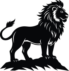 Majestic lion standing proudly on a rocky outcrop silhouette