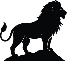 Majestic lion standing proudly on a rocky outcrop silhouette