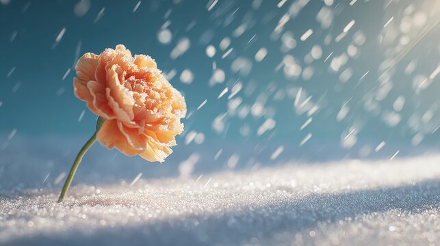 Delicate flower standing resilient amidst a snowy landscape in winter
