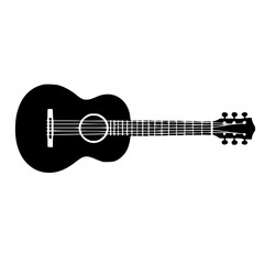 Black Silhouette Acoustic Guitar Vector Isolated on White Background
