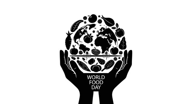 Vector art of world food day concept with hands holding globe and food - Powered by Adobe