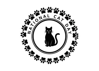 Vector art of black cat silhouette with paw prints for national cat day