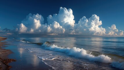 Fototapeta premium Calm Ocean Water with Clouds Serene Nature Landscape for Background and Design