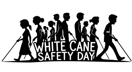 Vector art of white cane safety day with people using canes