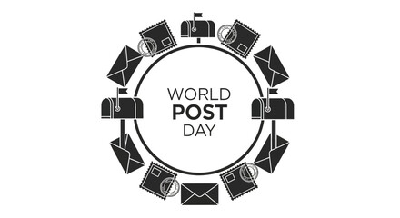 Vector art of world post day illustration with mailboxes and envelopes