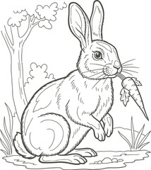 Obraz premium Vintage illustration of a rabbit eating a carrot in a natural setting 