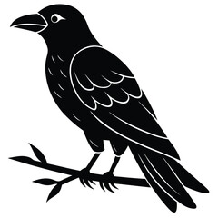 raven on branch vector icon