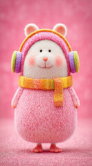Hamster, Dancing cartoon hamster wearing headphones, enjoying music in high-resolution imagery.