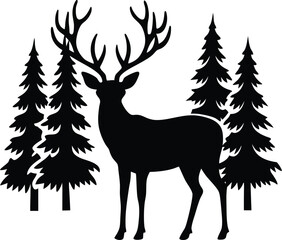 Elegant silhouette of a majestic deer standing peacefully in a serene forest setting